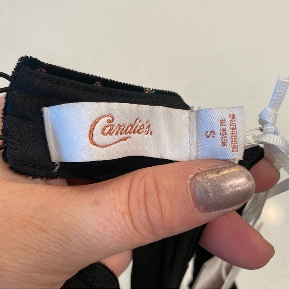 Candie’s Black Velvet Multi Color Glitter Dots Halter Mini Dress Size Small NWT - Picture 9 of 10